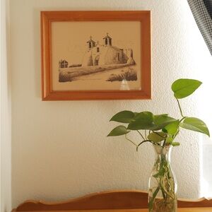 DIRK SCHNEIDER “Ranchos de Taos‎ Mission Church” Vintage Illustration Framed 17"